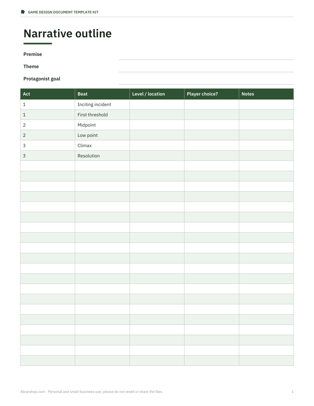 Preview of the first page of Narrative outline